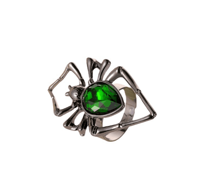 Spider Necklace Earring Ring Retro Emerald Set