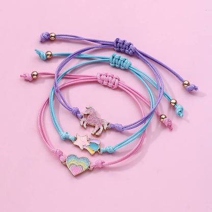 Unicorn-Rainbow-Heart Children's Bracelet Three-Piece Set
