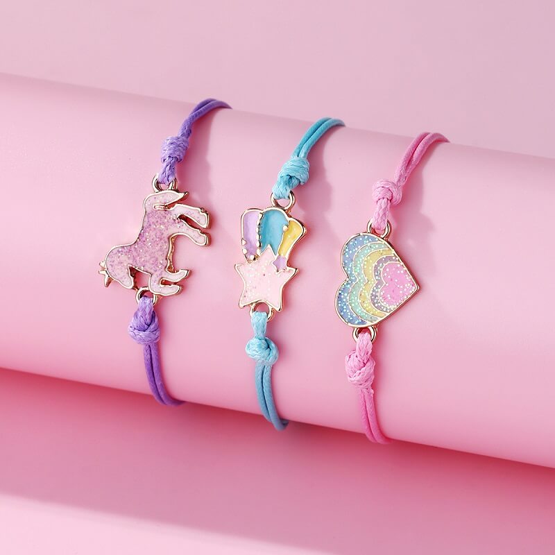 Unicorn-Rainbow-Heart Children's Bracelet Three-Piece Set
