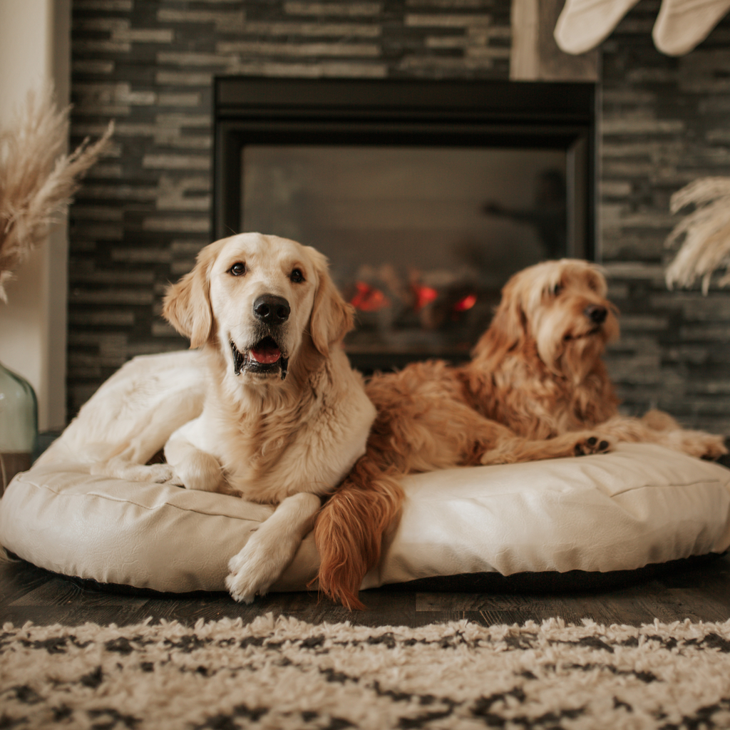 PupCloud™ Faux Leather Memory Foam Dog Bed - Cream