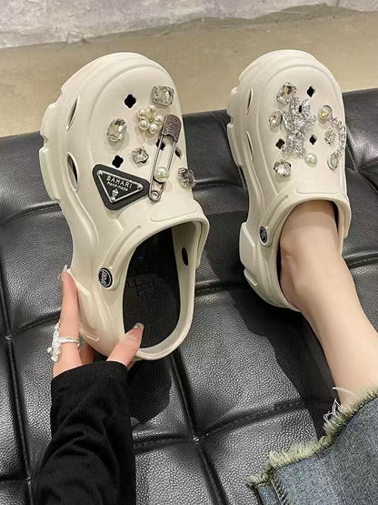 Stylish Platform Clogs with Pearls & Bling – Stay Chic & Comfy All Summer!