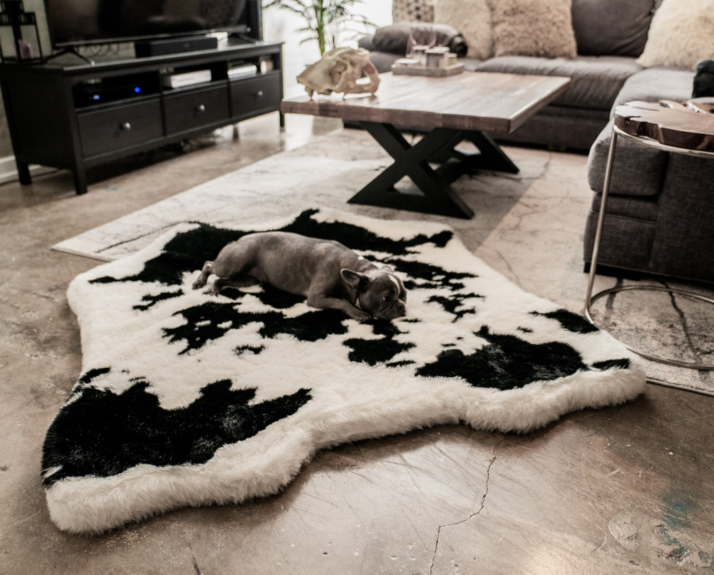 PupRug™ Memory Foam Bed + Matching Waterproof Blanket Bundle - Black Faux Cowhide