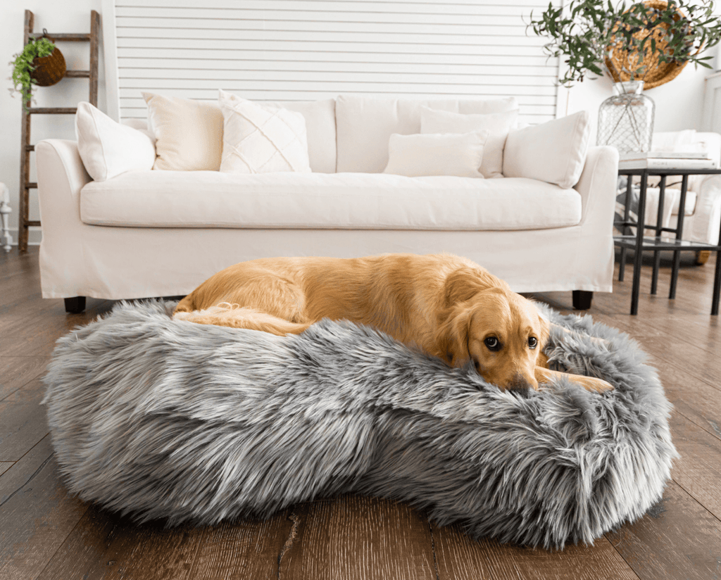 PupCloud™ Faux Fur Memory Foam Dog Bed - Curve Charcoal Grey