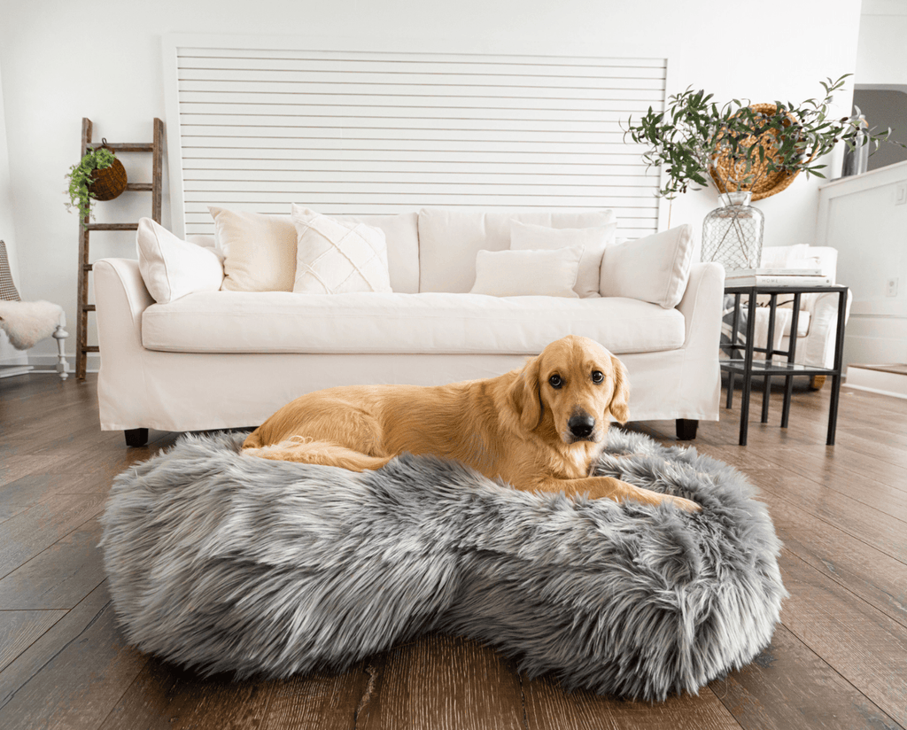 PupCloud™ Faux Fur Memory Foam Dog Bed - Curve Charcoal Grey