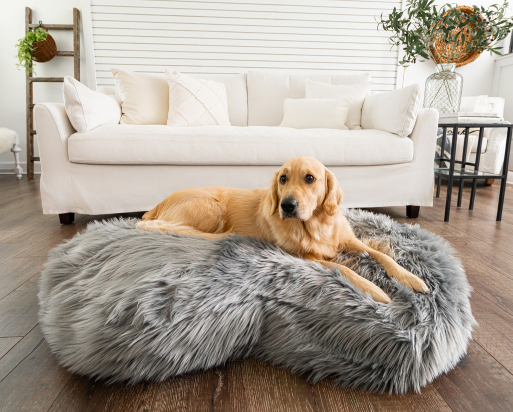 PupCloud™ Faux Fur Memory Foam Dog Bed - Curve Charcoal Grey