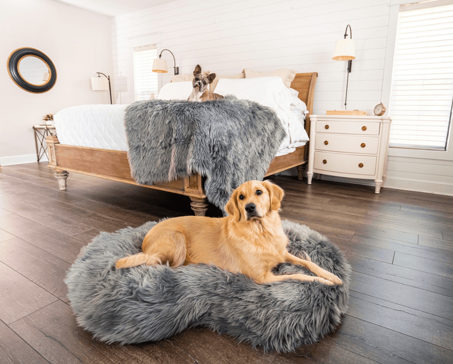 PupCloud™ Faux Fur Memory Foam Dog Bed - Curve Charcoal Grey