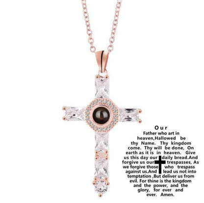 Cross Necklace with Lords Prayer Inside