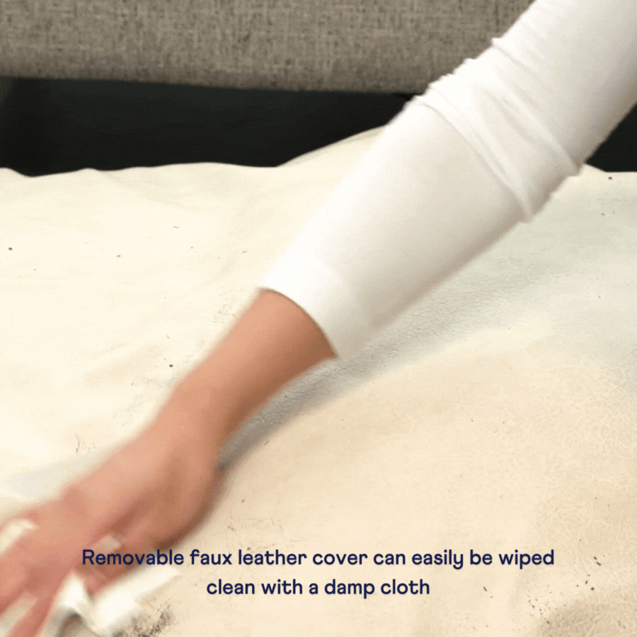 PupCloud™ Faux Leather Memory Foam Dog Bed - Cream