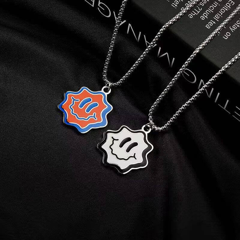 Smiley Face Pendant Necklace 2pcs